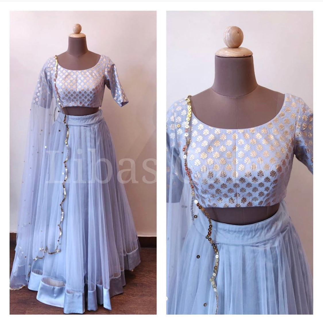 Powder Blue Net Lehenga